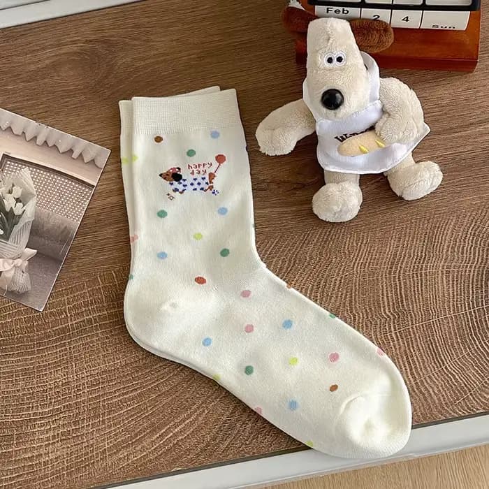 1/3/5 paires dessin animé teckel femmes mi-mollet chaussettes printemps été coton Kawaii mignon équi