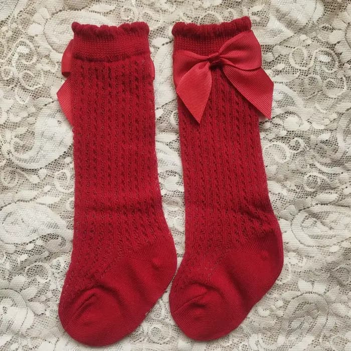 Chaussettes rouges de noël pour bébé, chaussettes de princesse hautes aux gros nœuds, pour atmosphèr