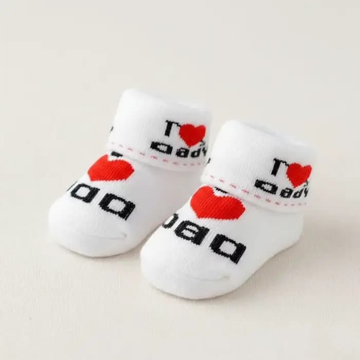 Chaussettes pour bébé nouveau-né de 0 à 6 mois, je t'aime maman papa, chaussettes en coton blanc pou