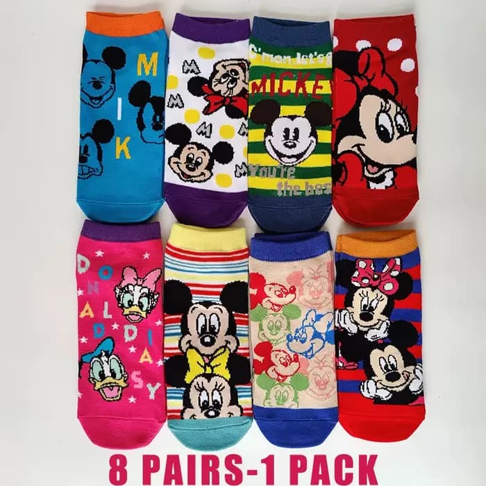 Nouvelles chaussettes Disney pour femmes, 8 paires/pack, en coton, dessin animé Minnie Mickey Mouse,
