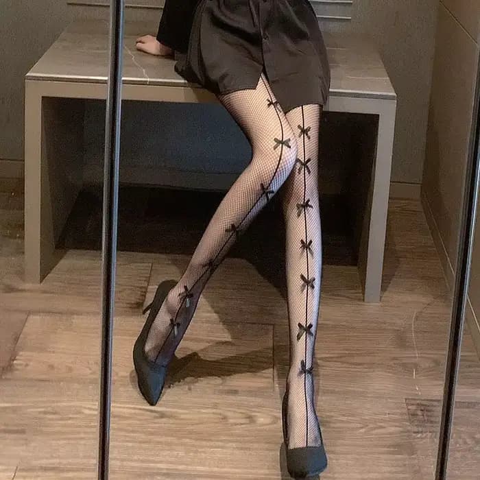 Collants femme Sexy une ligne conception collants 7 petit nœud résille bas grande taille femmes dame