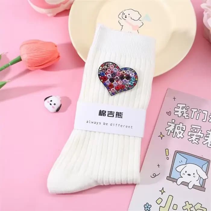 Chaussettes décoratives en forme de cœur en diamant, chaussettes pour femmes scintillantes en diaman