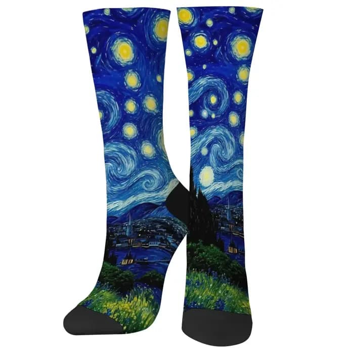 Van Gogh style nuit étoilée chaussettes pour hommes style rétro décontracté mode art chaussettes con