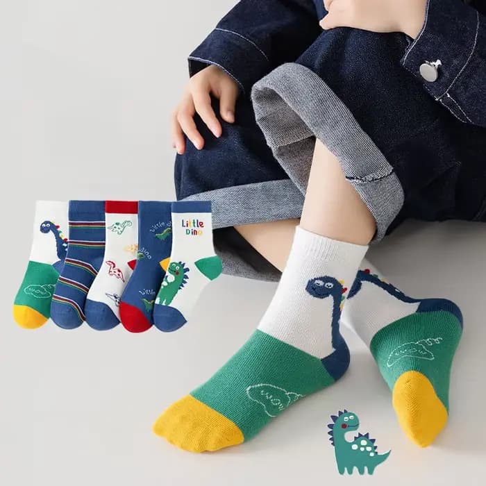 5 paires automne hiver nouveau Style chaussettes pour enfants mi-haut longue dinosaure dessin animé 