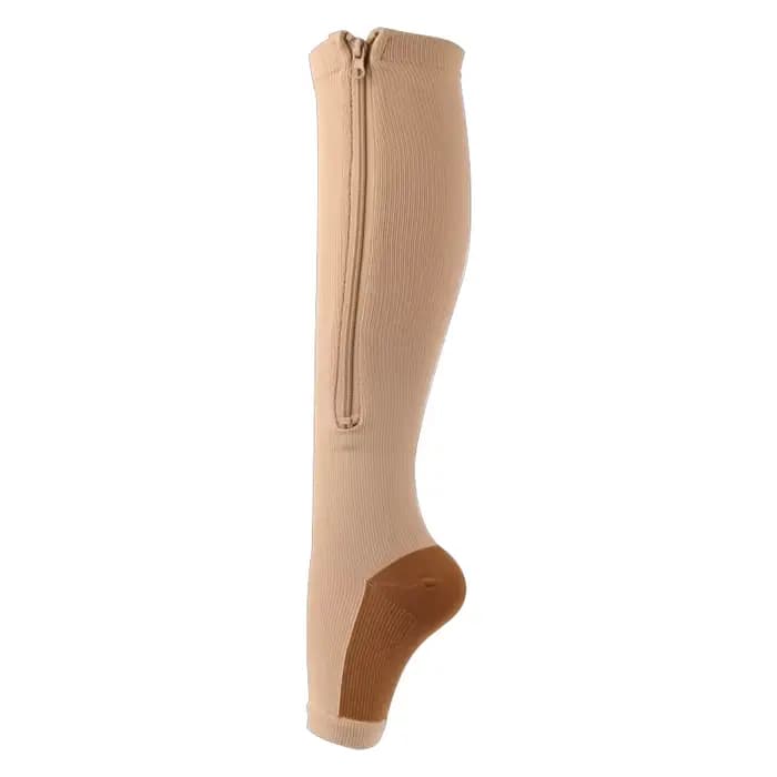 Chaussettes de Compression à fermeture éclair pour femmes, soutien des jambes, genou, bout ouvert, c