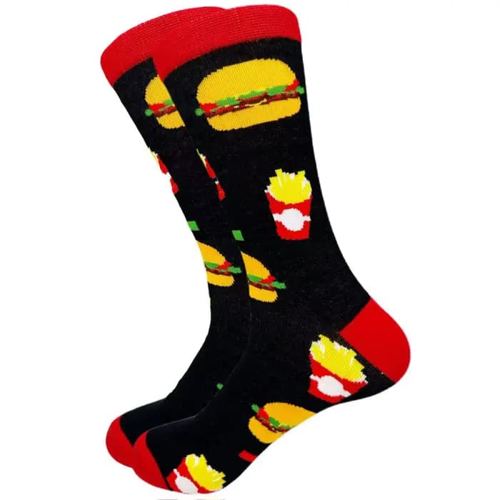 Sports flou athlétique automne hiver mode longue chaussette dessin animé nourriture frites hamburger