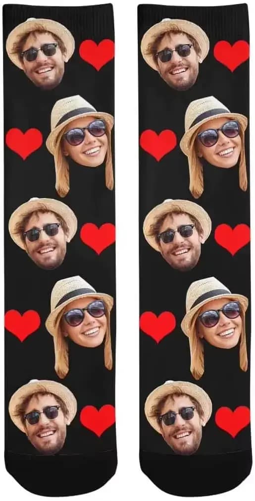 Photo personnalisée Couple petite amie visage chaussettes amour coeur équipage chaussettes avec 2 vi