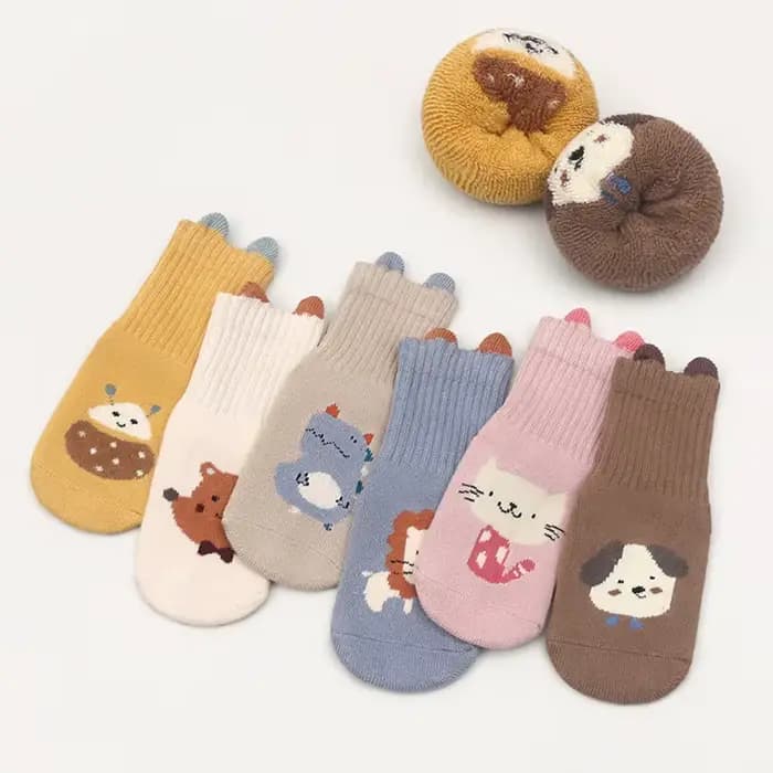 6 paires de chaussettes antidérapantes adhésives tricotées en laine, chaudes et épaisses, avec motif
