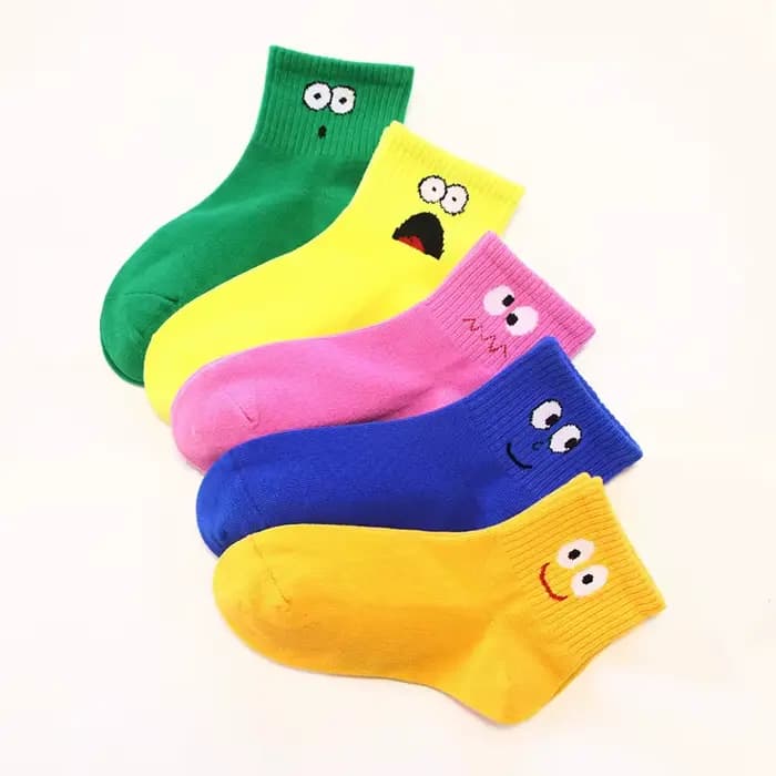 5 paires de chaussettes pour enfants, mignonnes et amusantes, motif d'émoticônes, confortables et re