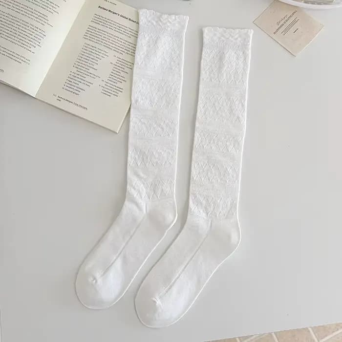Chaussettes hautes pour femmes, couleur unie, nouvelle collection printemps-automne, style coréen, a