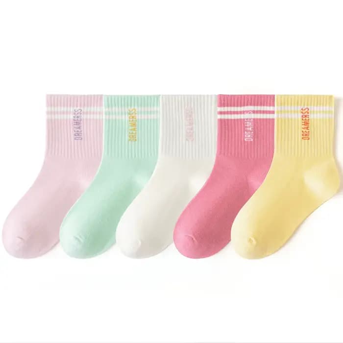 5 paires de chaussettes pour filles, chaussettes mi-mollet sportives et respirantes, avec double bar