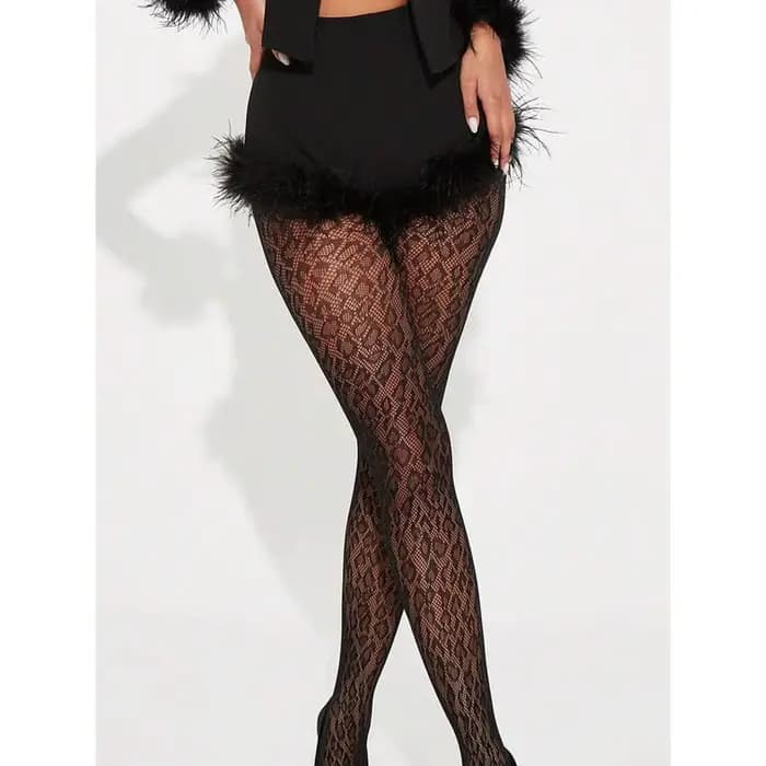 1 collant en maille noir à imprimé léopard pour femme, style punk urbain tendance, collant de base p