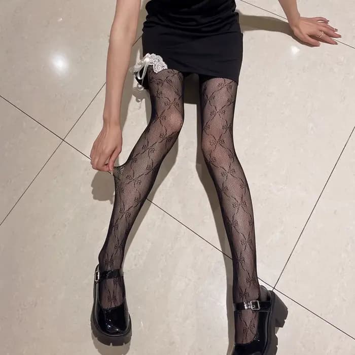 Collants pour femmes et filles, bas en résille ajourés avec nœud papillon, Sexy, Club, Kawaii, gothi
