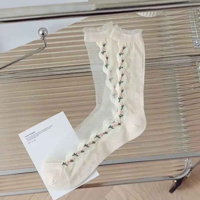 Chaussettes tendance pour femmes, respirantes, décontractées, style coréen, dentelle transparente, m