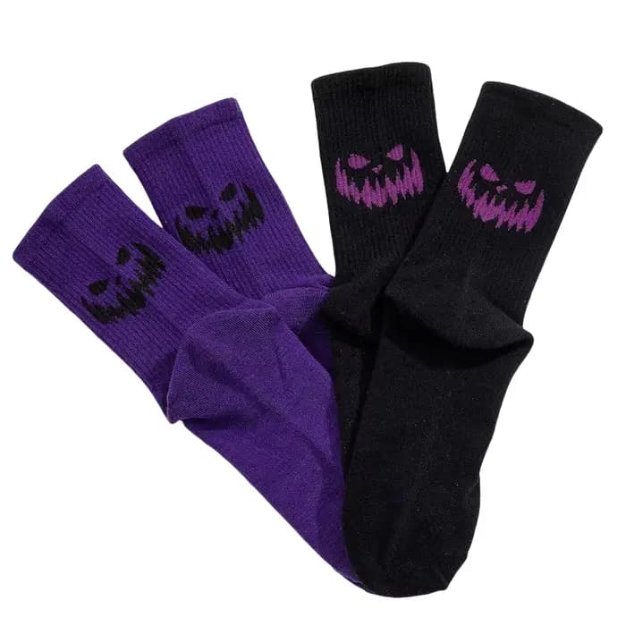 2/4/5/10 paires de chaussettes pour hommes et femmes, noires et violettes, sur le thème d'Halloween,