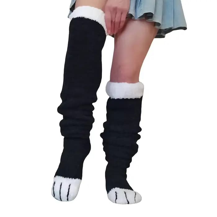 Chaussettes empilées sur le genou avec patte de chat, chaussettes épaisses Y2K, document des femmes,