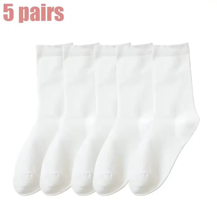 5 paires de chaussettes mi-mollet pour femmes, chaussettes décontractées à fond plat de couleur unie