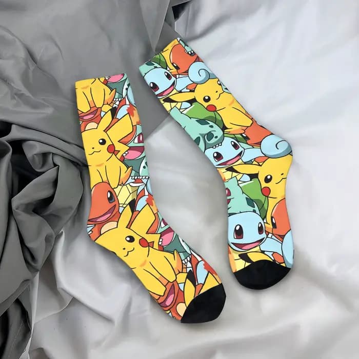 Chaussettes personnalisées avec personnages Pokemon, chaussettes antibactériennes pour hommes, chaus