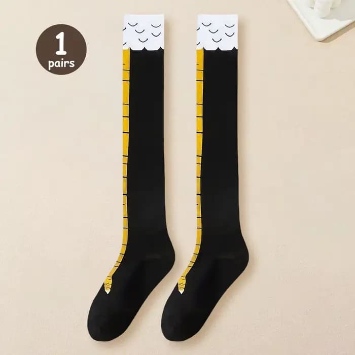 1/2 paires femmes genou chaussettes hautes à la mode dessin animé drôle poulet griffe chaussettes Fi