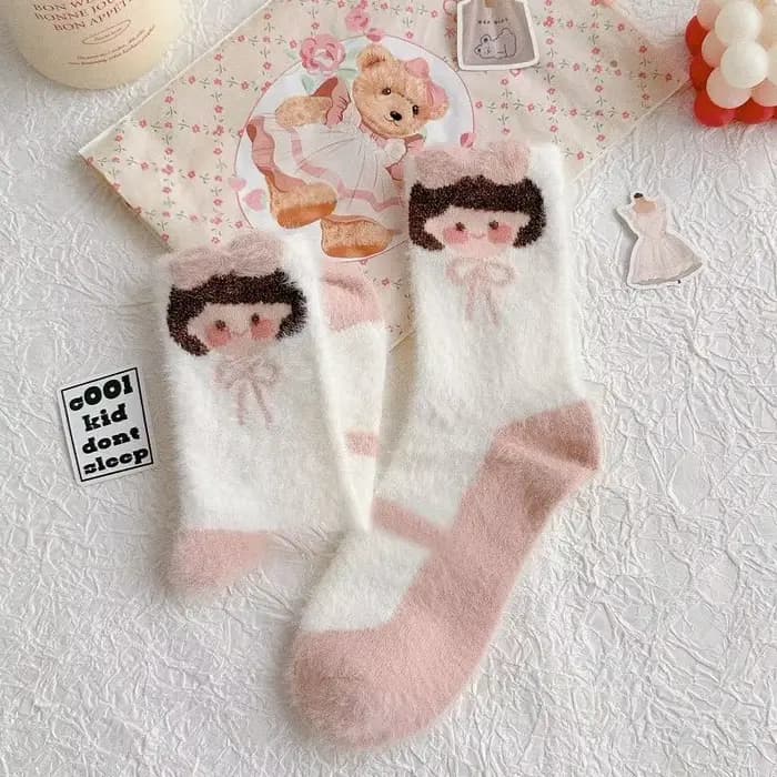Chaussettes japonaises mignonnes pour femmes, chaussettes d'hiver épaisses et chaudes en peluche, im