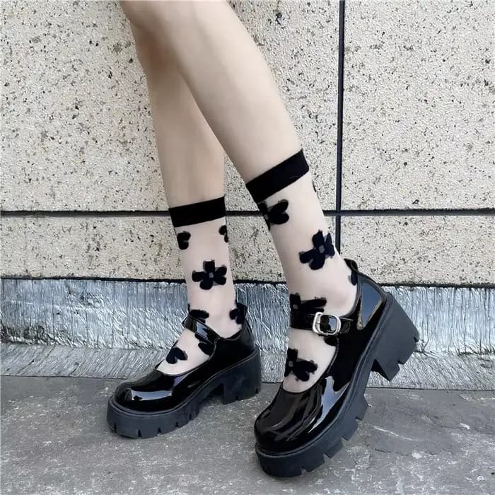 Chaussettes mi-tube d'été pour femmes, jolies chaussettes en maille Kawaii, blanc, noir, papillon tr