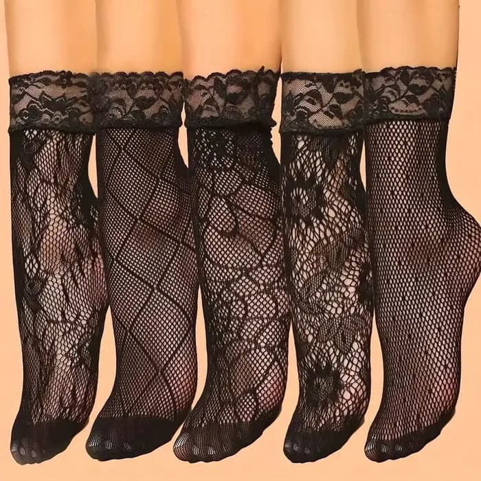 5 paires dentelle femmes maille chaussettes été élastique Transparent cheville chaussettes Vintage L