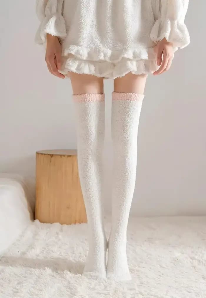 Chaussettes chaudes pour femmes, Kawaii, Lolita, mode japonaise, hiver, molleton de corail, longues,