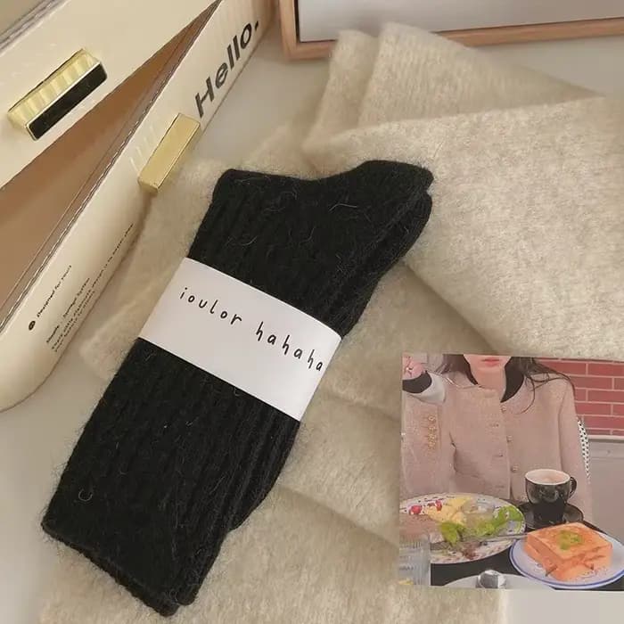 Mode cachemire hiver chaud velours chaussettes thermique épais mi Tube chaussettes rayures longues c