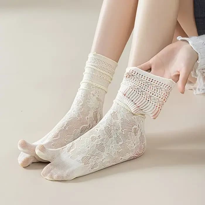 Chaussettes japonaises à bout Tabi en dentelle pour femmes, chaussettes d'été Sexy en dentelle à deu