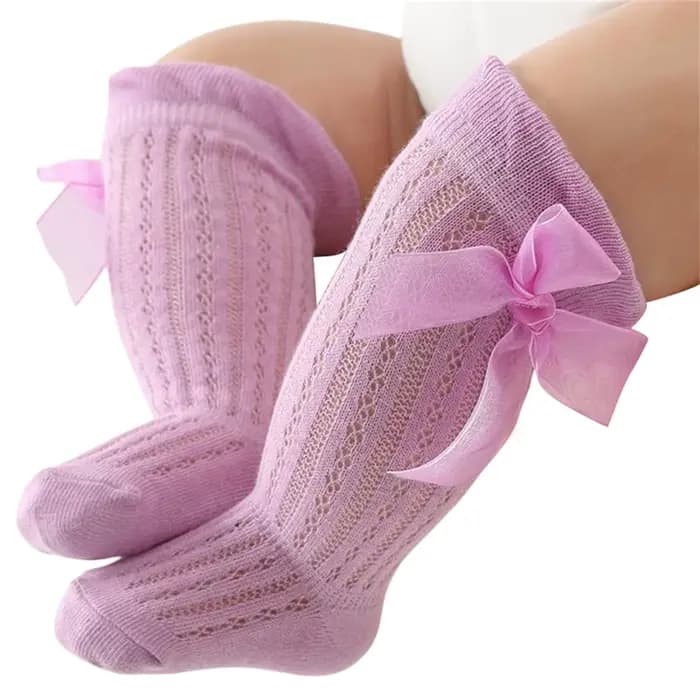 Bas longs pour bébés filles de 0 à 24 mois, chaussettes princesse de couleur unie, mignonnes avec nœ