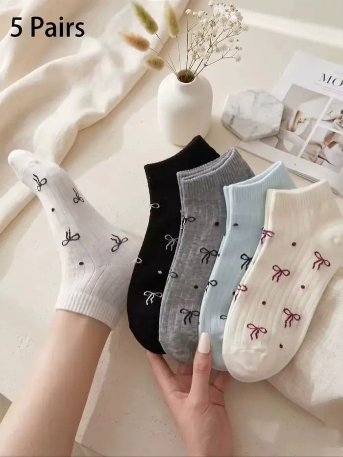 5 paires de chaussettes pour femmes, accessoires féminins, chaussettes courtes, chaussettes blanches