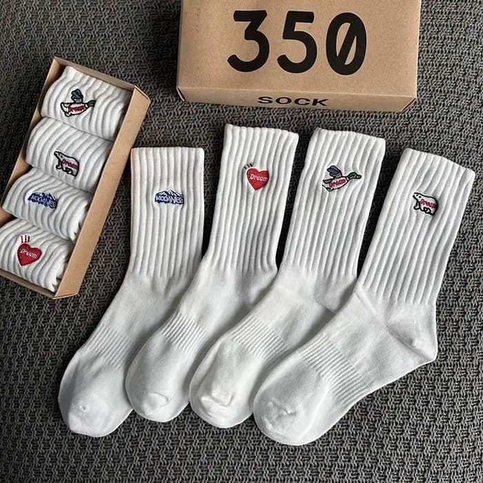 Chaussettes noires pour hommes, boîte-cadeau, 4 paires/boîte, broderie à la mode, livraison gratuite
