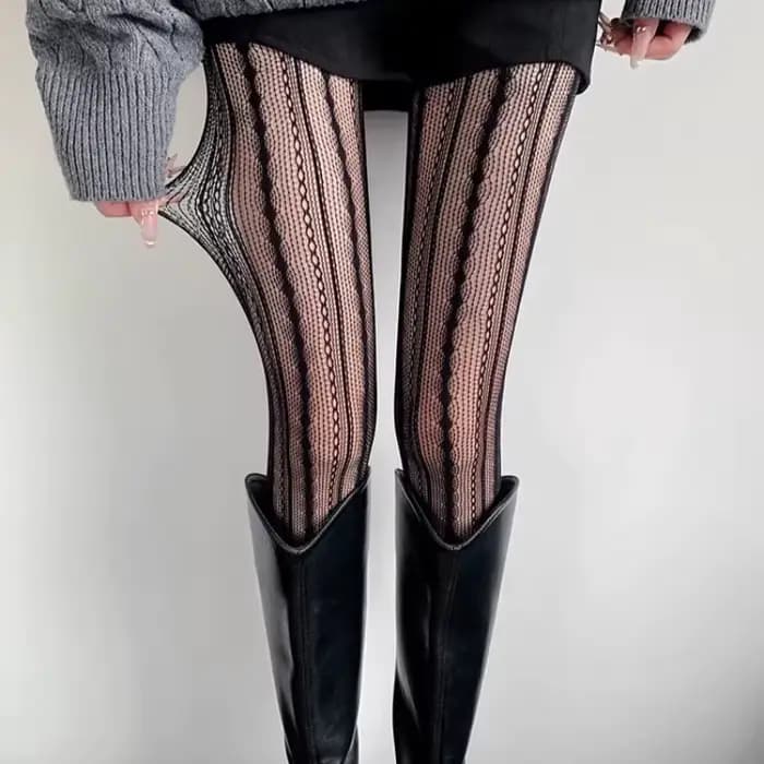 Nouvelles collants résille longs pour femme, style uniforme JK, fins d'été, ajourés à rayures vertic