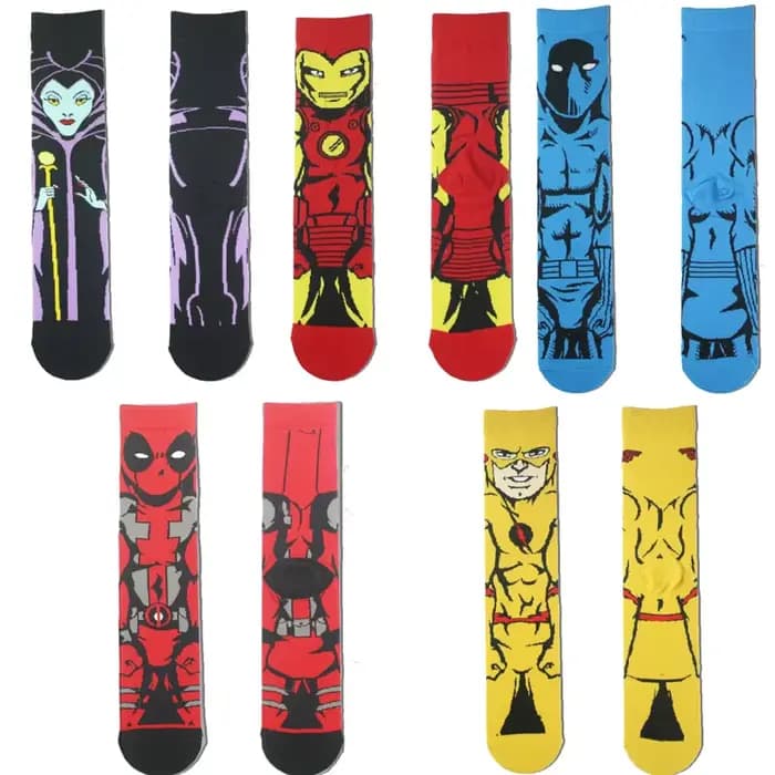 5 paires de chaussettes Marvel pour hommes et femmes, chaussettes amusantes, Anime Spider Man Iron M