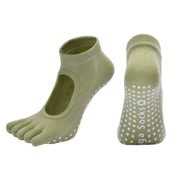 Chaussettes de Yoga dos nu à cinq orteils pour femmes, en coton, antidérapantes, pour Fitness, Pilat