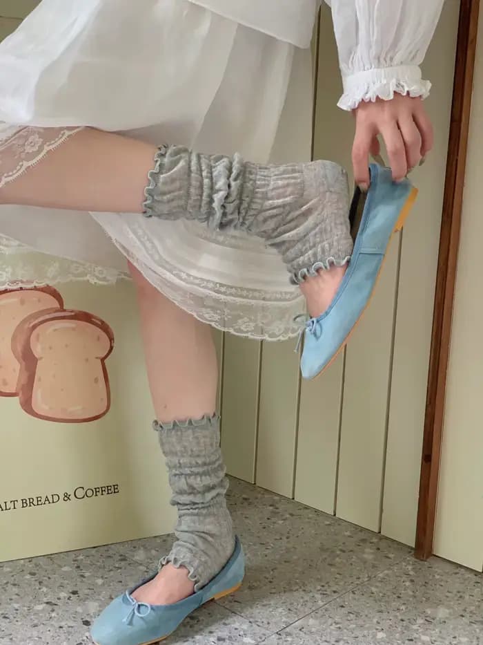 Chaussettes mi-mollet en maille transparente à volants style Balletcore, esthétique Coquette, empila