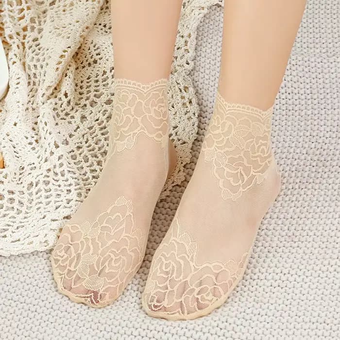 Haute qualité mode Vintag coton femmes dentelle chaussette Transparent été Floral dame fille mince c