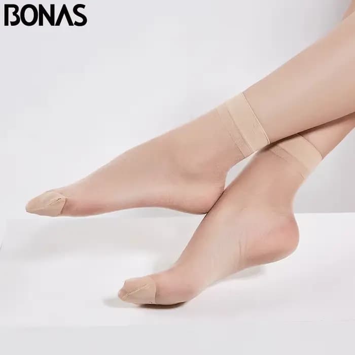 BONAS – chaussettes courtes pour femmes, lot de 5 pièces, 20cm, été, haute élasticité, soie, Nylon, 
