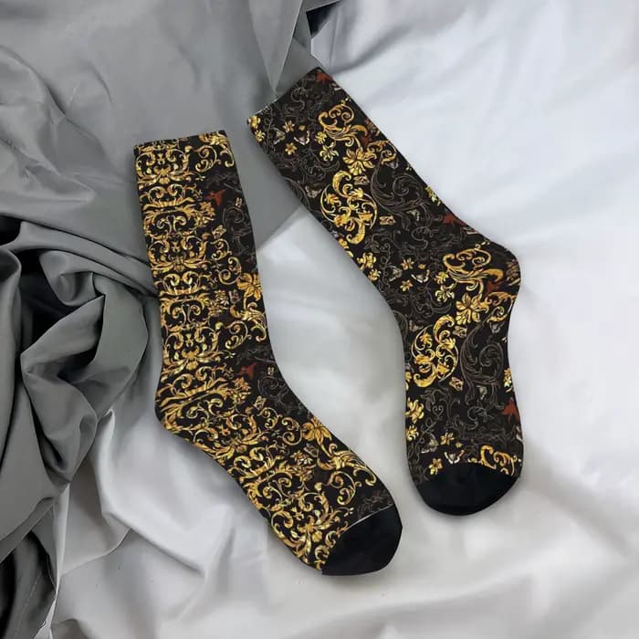 Chaussettes Renaissance dorées Transitions bas gothiques Couple chaussettes de sport de course respi