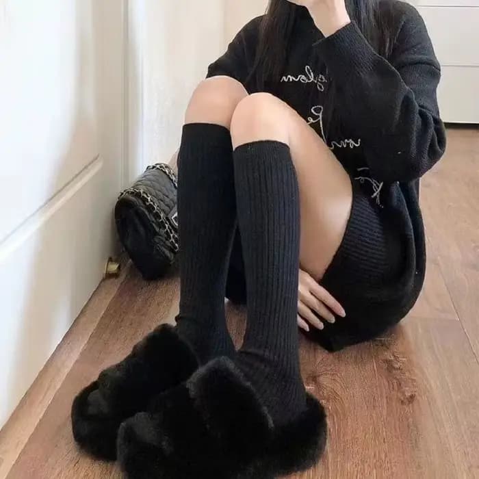 Chaussettes longues pour femmes, en coton, décontractées, fines, au-dessus du genou, moelleuses, en 