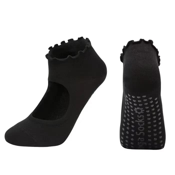 Chaussettes de Yoga en coton pour femmes, garniture de laitue, antidérapantes, en Silicone, poignée 