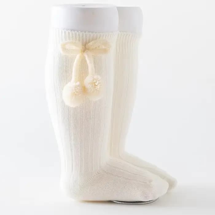 Chaussettes bébé coton solide doux longues chaussettes de princesse avec mignon Pom-Pom nœud décor g