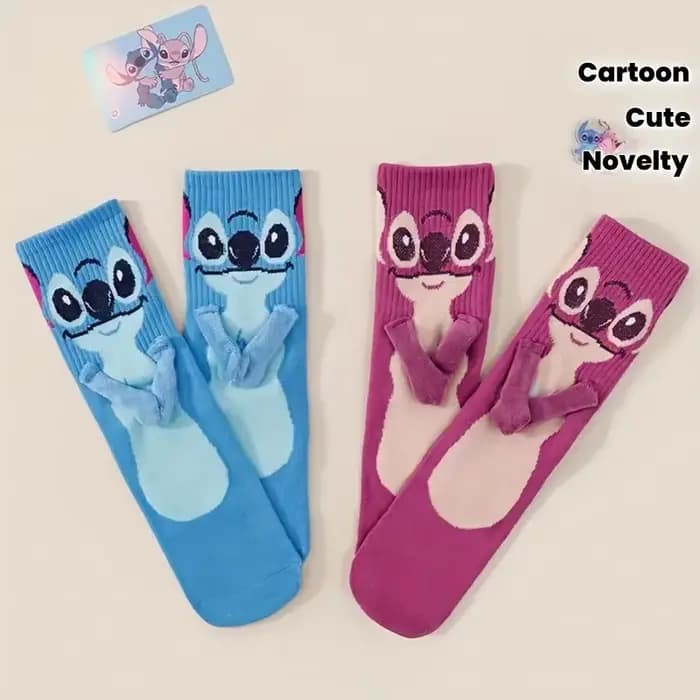 2 paires de chaussettes à Tube moyen pour hommes, nouvelles chaussettes de dessin animé tenant la ma