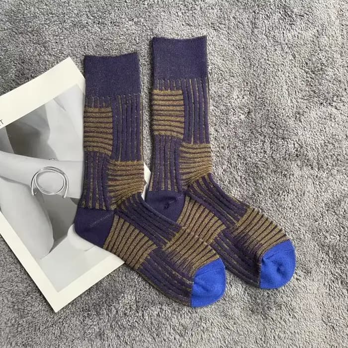 Chaussettes deux Parker en coton peigné doux pour femmes, mode rétro rayée, document assressenti, Ha