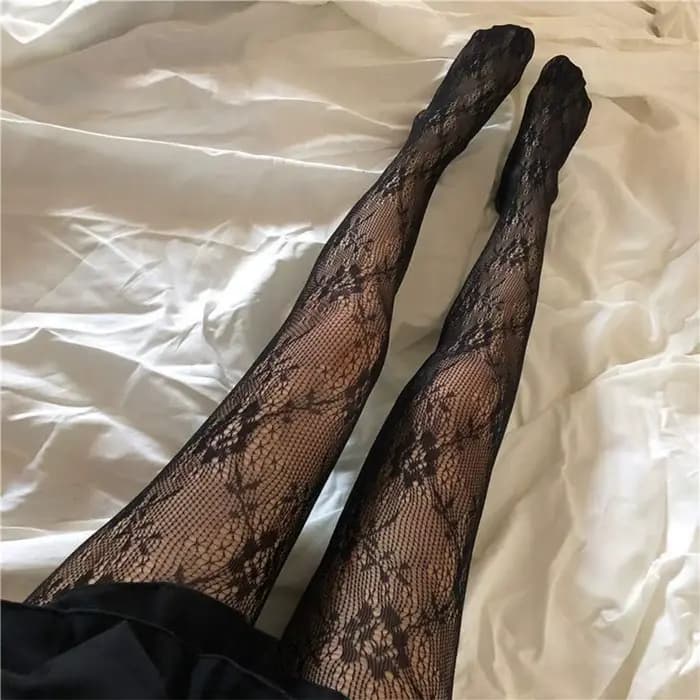 1 paire de collants en résille blanche et noire ajourée, style gothique Lolita, pour cosplay, collan