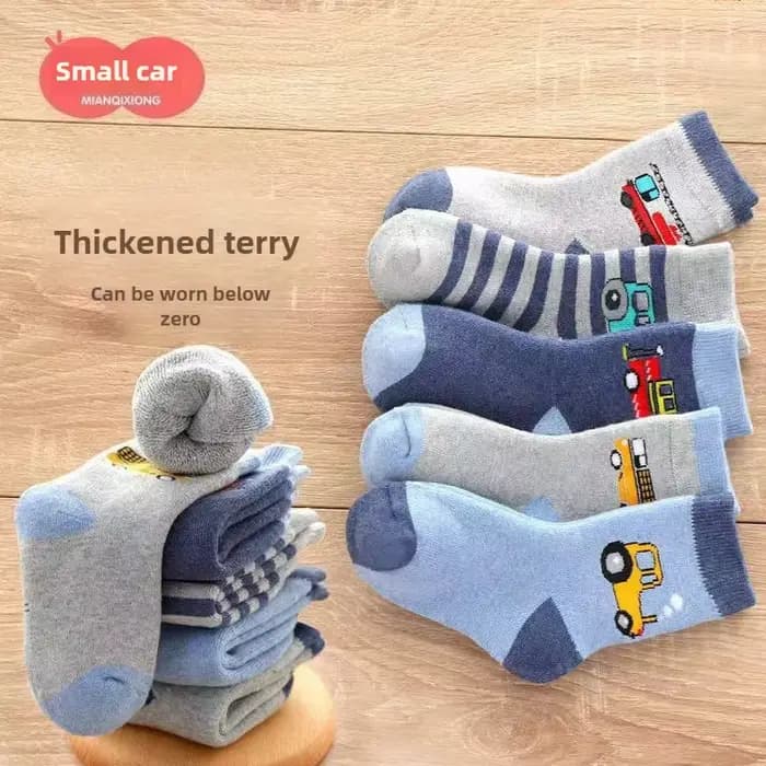 5 paires de chaussettes thermiques en éponge mi-mollet doublées de polaire pour enfants, antidérapan