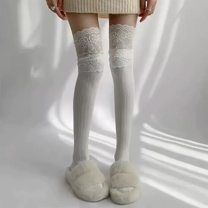 1 paire de chaussettes hautes en dentelle pour femmes, chaussettes hautes, cuisses hautes, bas longs