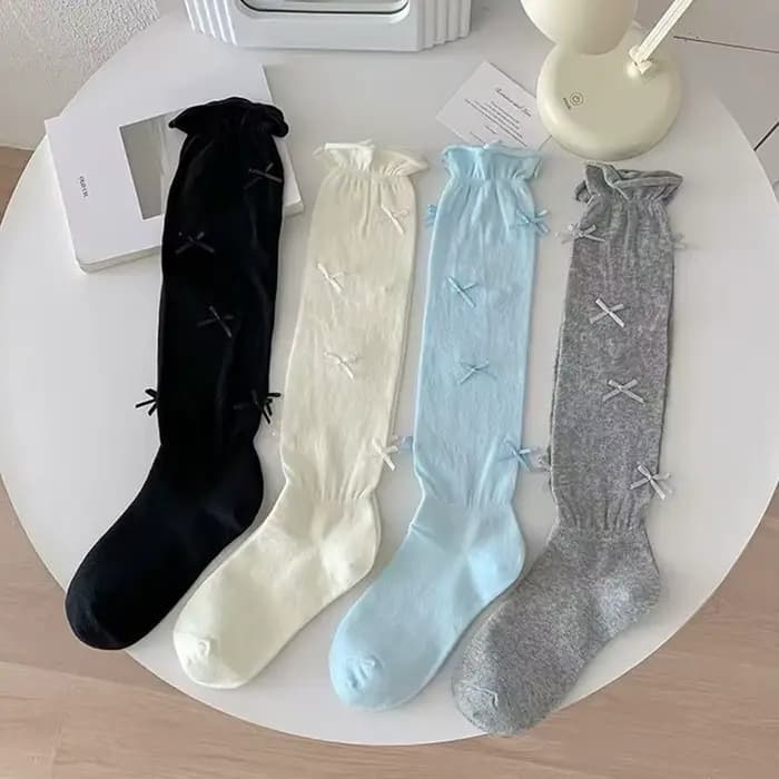 Chaussettes pour femmes, style ballet, chaussettes en tissu éponge, longues avec nœud, style étudian