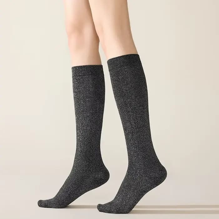 Chaussettes hautes pour femmes, polyvalentes, tendance, fil métallique brillant, Lurex, mignonnes, a