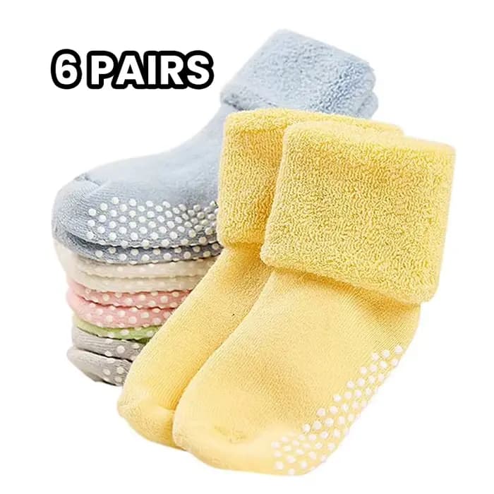 6 paires de chaussettes antidérapantes épaisses pour bébé, chaussettes de marche pour tout-petits, c
